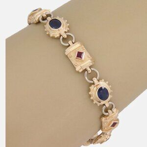 🌷Etruscan Revival Statement Bracelet Multi Colored Gemstones 14K Gold